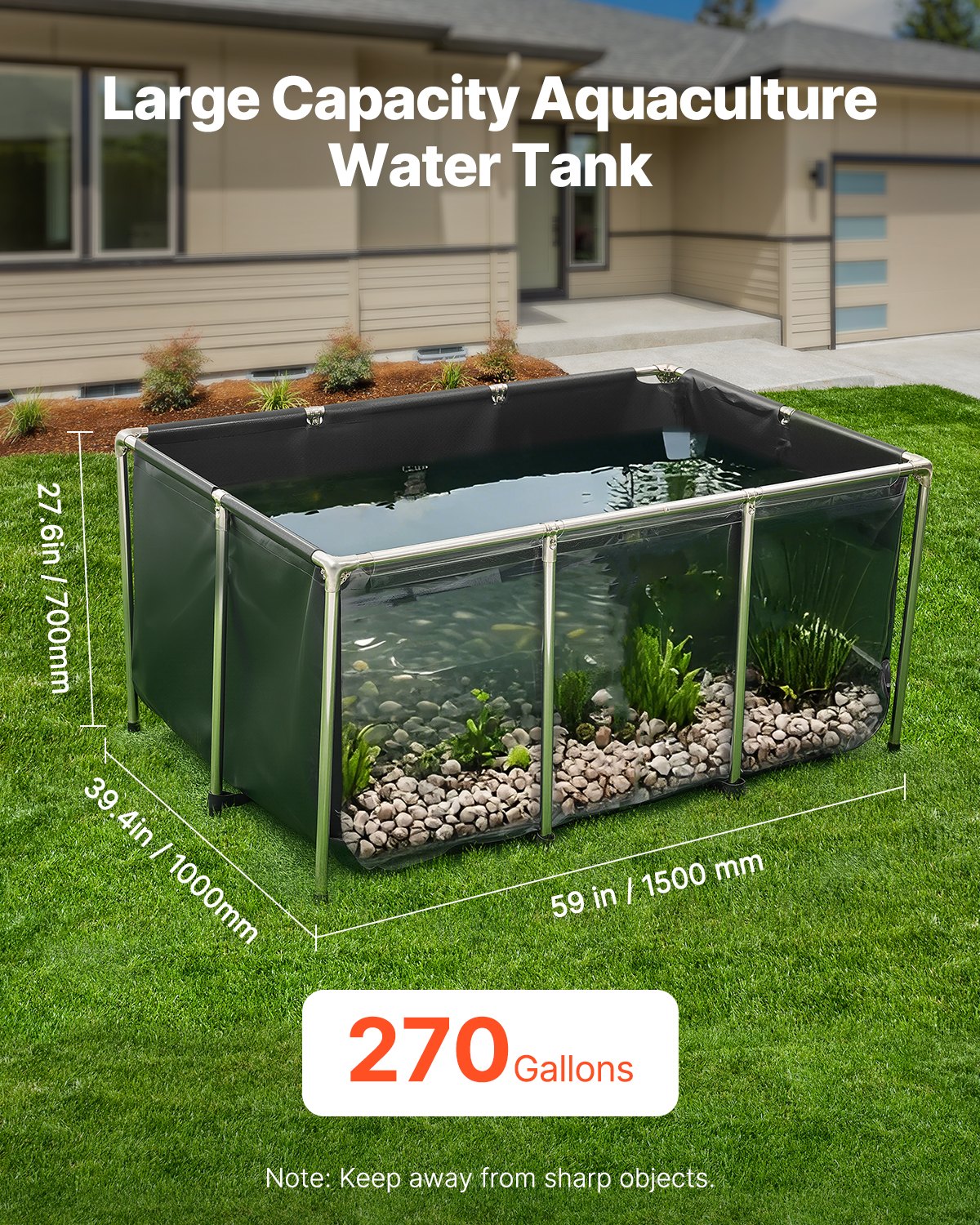 Canvas Fish Pond Above Ground Koi Tank 270 Gal With Clear Viewing Panel