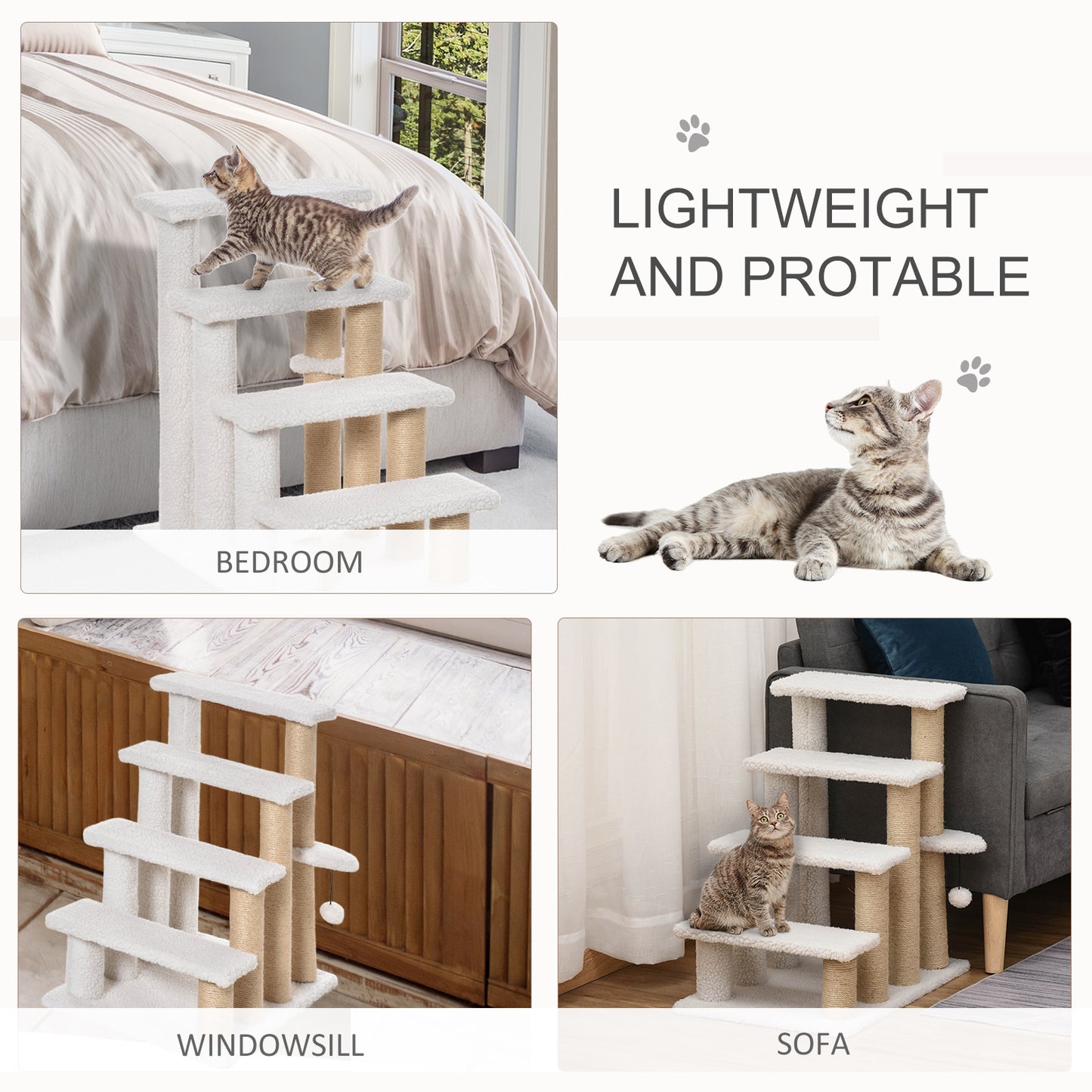 4 Levels Cat Steps with Scratching Posts for High Bed