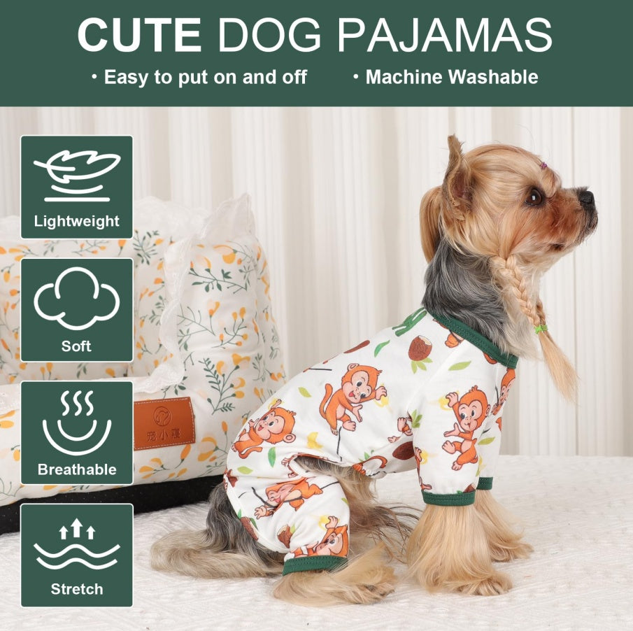 Dog Pajamas Pjs Spring Summer Dog Clothes For Small Dogs Girl Boy, Soft Stretchy Tiny Chihuahua Yorkie Puppy Clothes Doggie Onesies Cat Pet Jammies Outfit, Brown Monkey