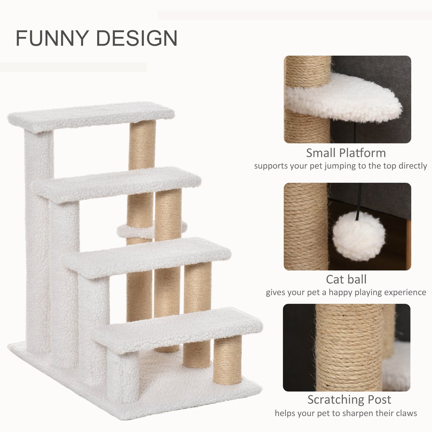 4 Levels Cat Steps with Scratching Posts for High Bed