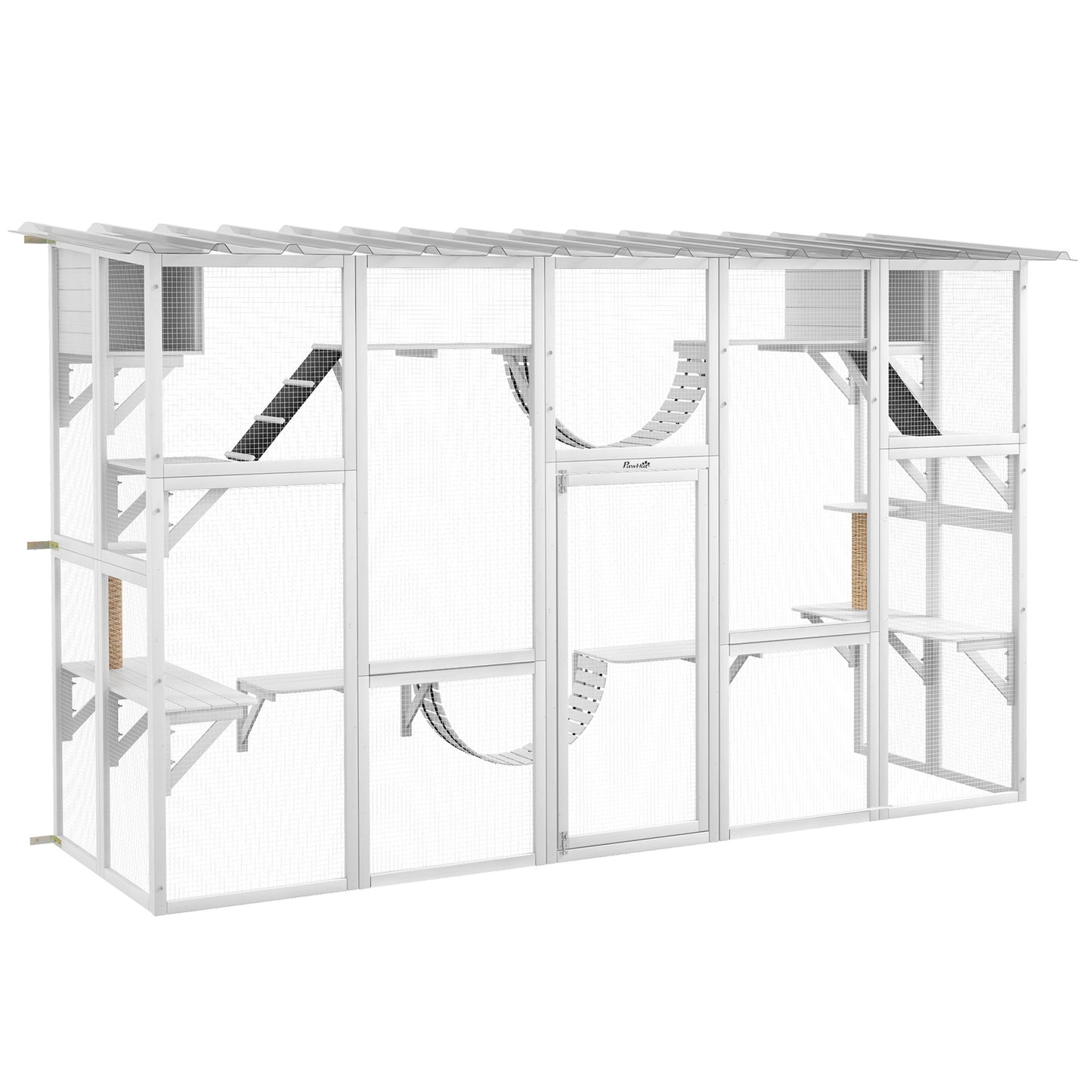 Cat Window Box , Large Catio with Shelves & Bridges, Outside Enclosure for Multiple Cats, White