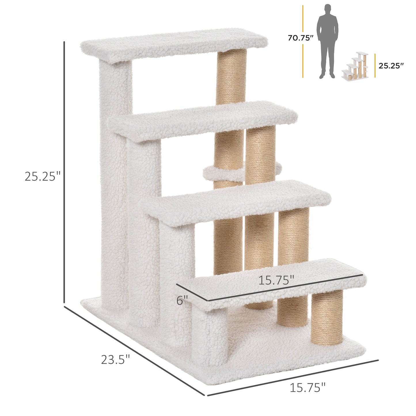4 Levels Cat Steps with Scratching Posts for High Bed