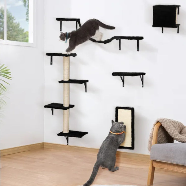5 Pcs Wall Mounted Cat Climber Set  Floating Cat Shelves And Perches  Cat Activity Tree With Scratching Posts  Modern Cat Furniture
