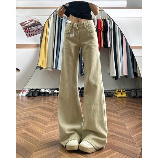 American-style Vintage Khaki Flared High-waist Brown Maillard Loose Floor-length Pants