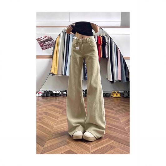American-style Vintage Khaki Flared High-waist Brown Maillard Loose Floor-length Pants