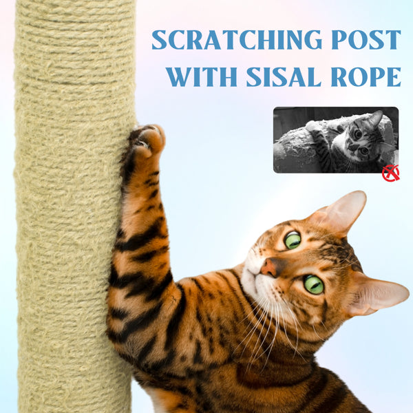 71 Inch Flower Cat Tree With Large Condo Removable Flower Cushion And Hammock Blue