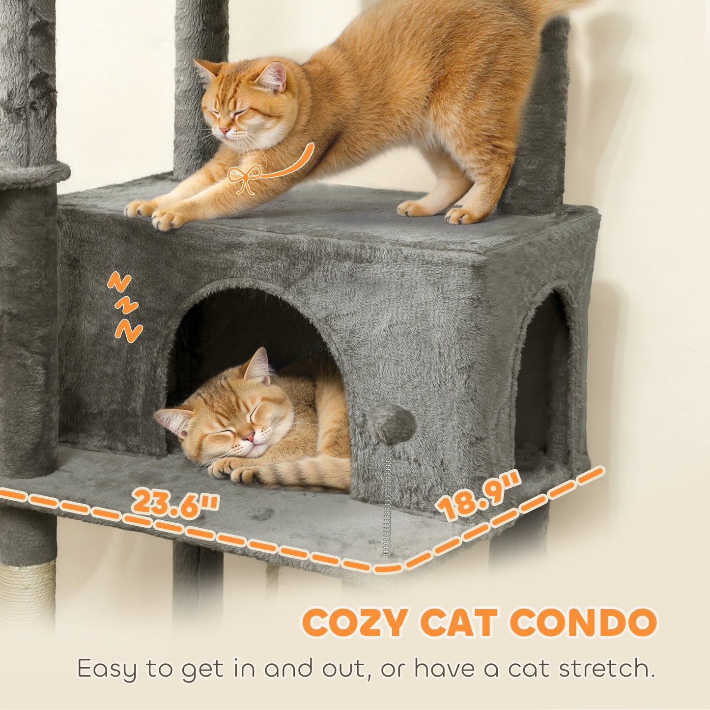 Multi-Level Cat Tower, 80" Tall Cat Tree, with 2 Condos, 2 Hammocks, 6 Sisal Scratching Posts, Dark Gray
