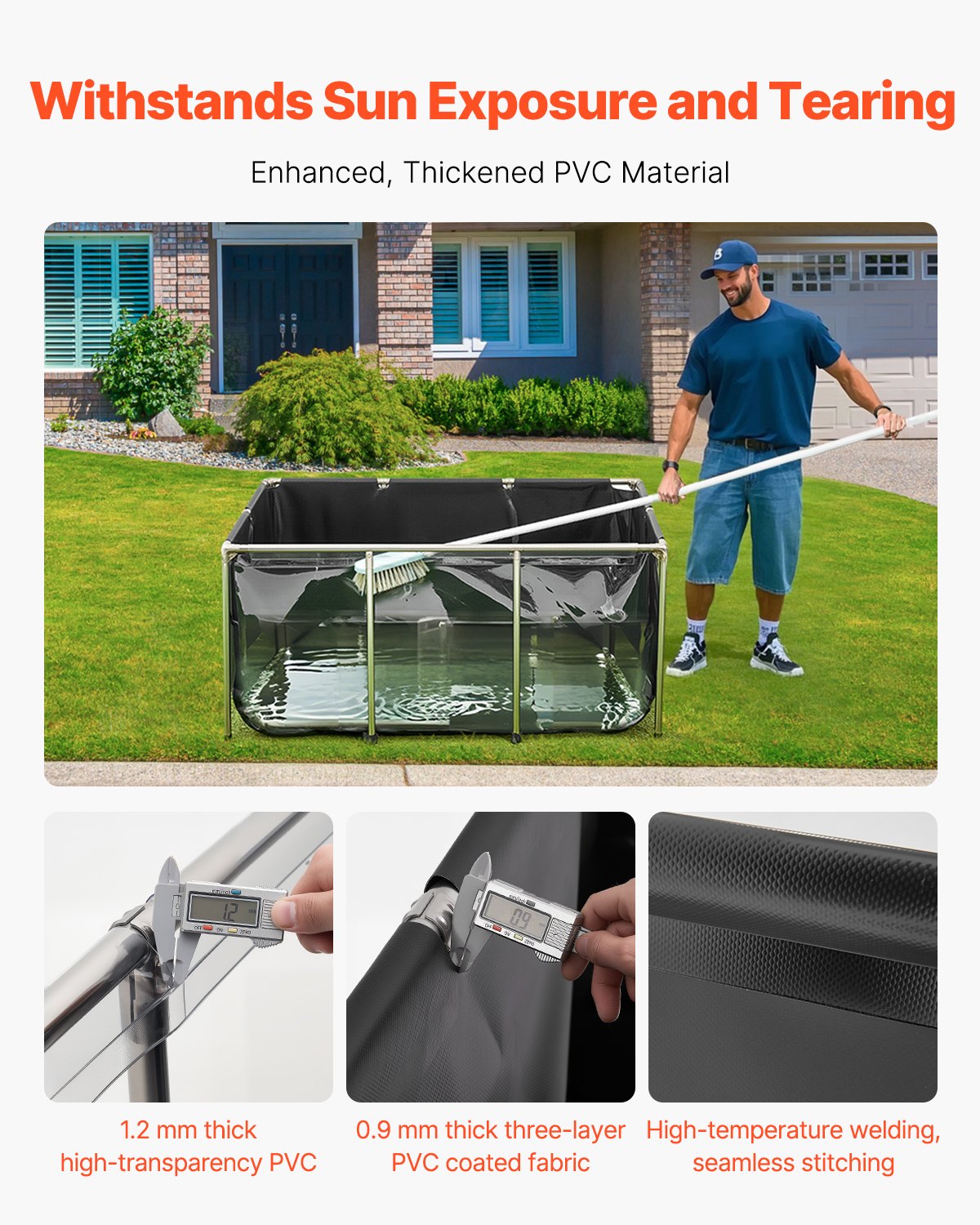 Canvas Fish Pond Above Ground Koi Tank 270 Gal With Clear Viewing Panel