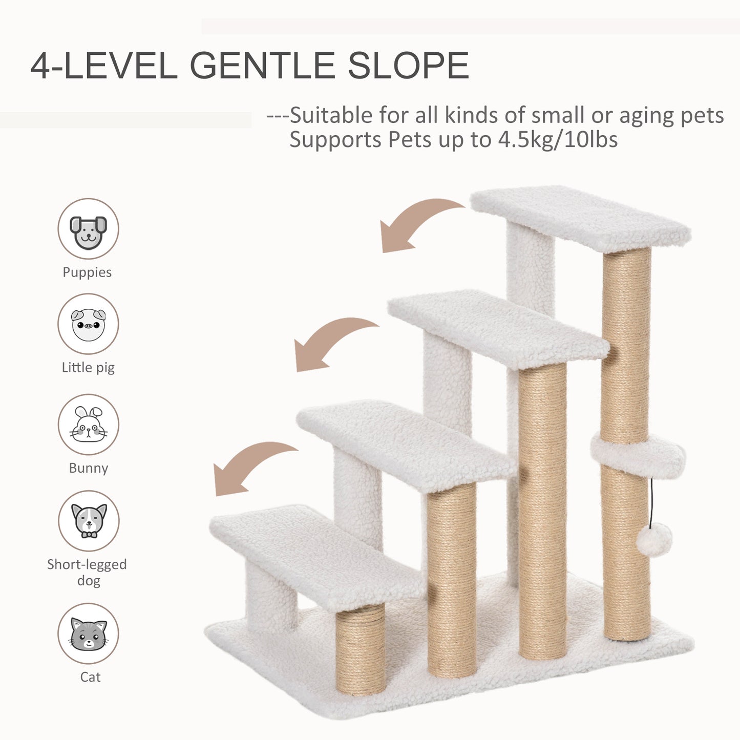4 Levels Cat Steps with Scratching Posts for High Bed