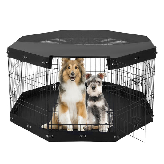 Dog Playpen 8 Panels Foldable Metal Dog Exercise Pen With Pad Cover 30"H
