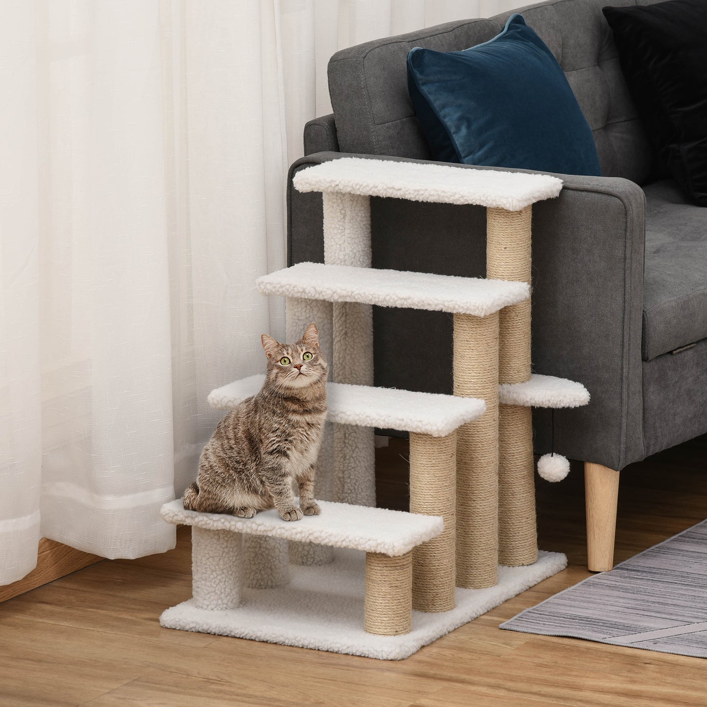 4 Levels Cat Steps with Scratching Posts for High Bed