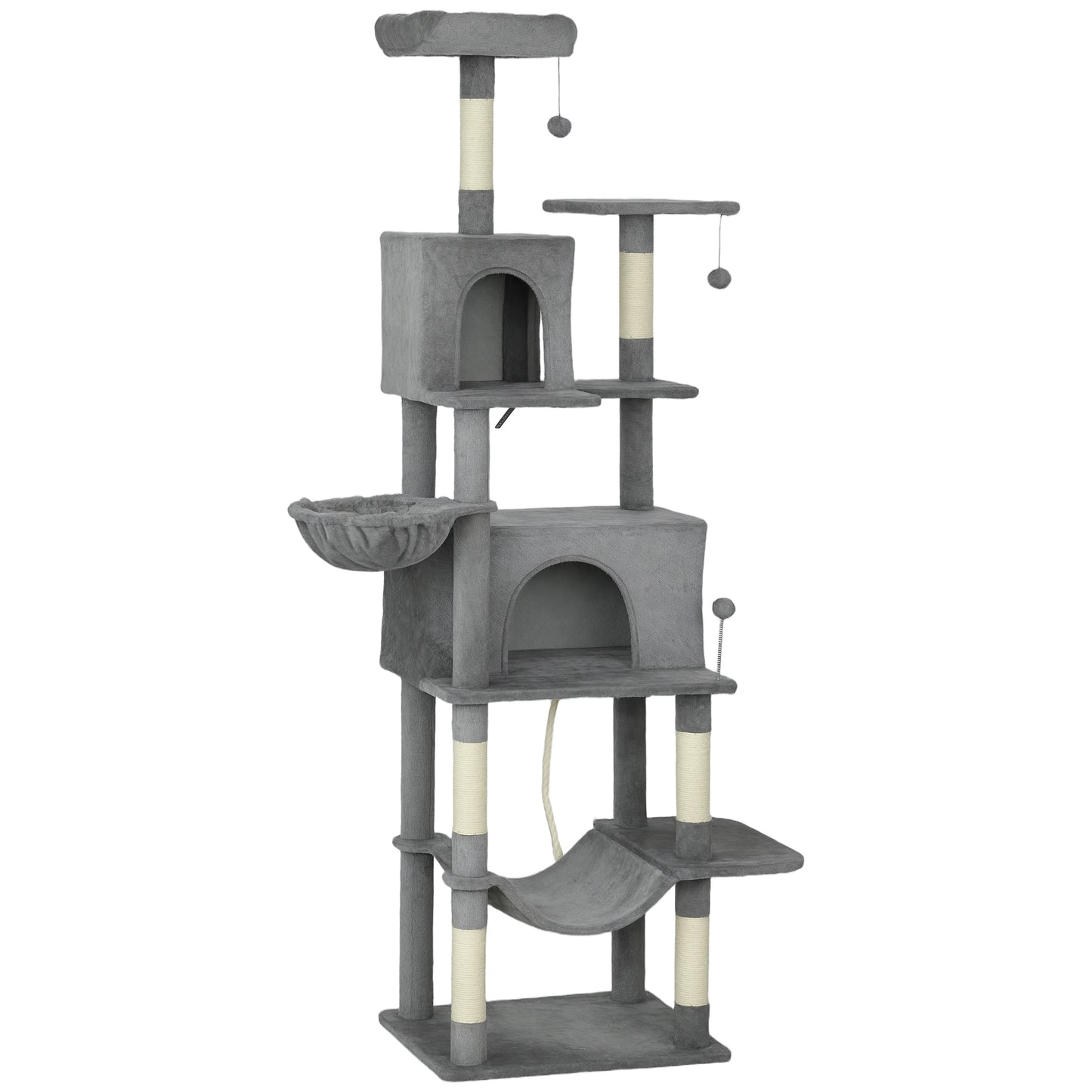 Multi-Level Cat Tower, 80" Tall Cat Tree, with 2 Condos, 2 Hammocks, 6 Sisal Scratching Posts, Dark Gray