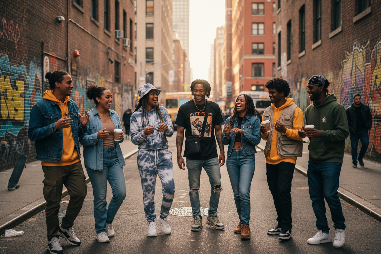 미국 MZ들이 옷을 입고 있는 사진을 만들어줘